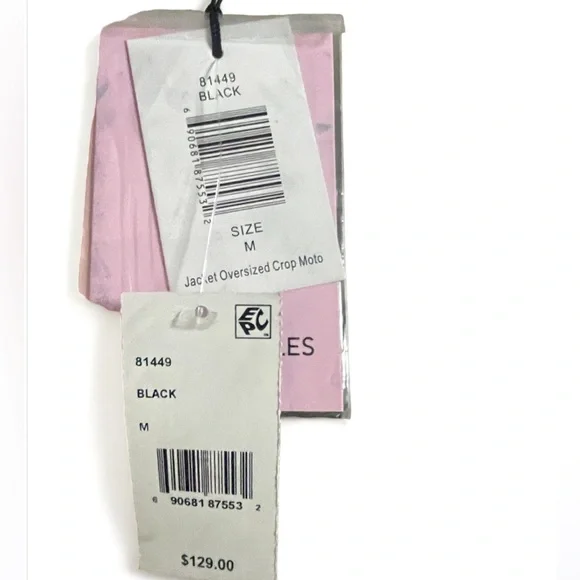 Avec Les Filles Oversized Faux Leather Cropped Biker Jacket - Black - M - Picture 7 of 11